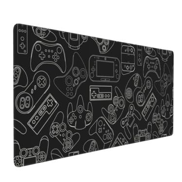Imagem de Gbuzozie Mouse pad de fundo preto com controle de videogame XXL com bordas costuradas base de borracha antiderrapante teclado de computador tapete de mesa para decoração de mesa de escritório em casa