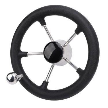 Imagem de Volante do Barco, 11in Barco Volante 5 Falou 25 Deg 304 Aço Inoxidável Com Botão de Giro Espuma Grip Controle Suave para Barco Iate