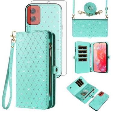 Imagem de Asuwish Capa de celular para Motorola Moto G Stylus 5G 2024 com zíper carteira destacável com protetor de tela de vidro temperado alça transversal alça flip glitter porta-cartão slot G5 mulheres