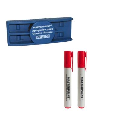 Imagem de Kit Marcador para Quadro Branco, 2 Pincéis Recarregáveis Vermelhos com Apagador, Material Escolar