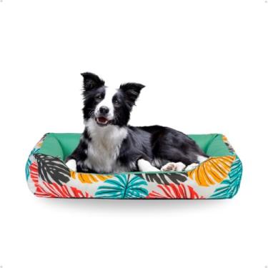 Imagem de Cama Dog Doguinho Confortável Lavável Base Impermeável (Verde Agua Folhas)
