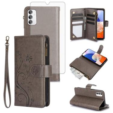 Imagem de Asuwish Capa de celular para Samsung Galaxy A14/M14 5G carteira celular com protetor de tela de vidro temperado alça de pulso flor flip zíper porta-cartão slot suporte A 14 4G 14A 14M G5 mulheres