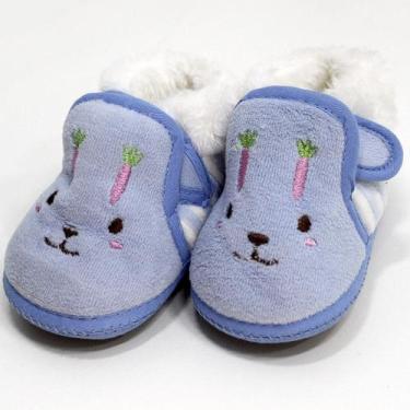 Imagem de Pantufas Sapatinho Para Bebês Coelhinho Forrada com tiras autocolantes