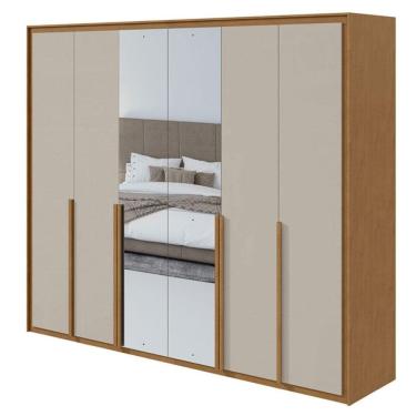 Imagem de Guarda Roupa Casal Imperatore 6 Portas Amêndoa Clean Off White com Kit Sapateira e Espelho – Lopas