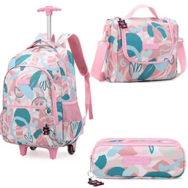 Imagem de Kit Escolar Mochila Carrinho Bolsa Térmica Frasqueira Estojo - CRUZEIR