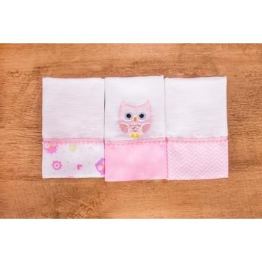 Imagem de Kit 3 Peças Fralda De Boca Para Bebê - Miguel Baby, Coruja Rosa