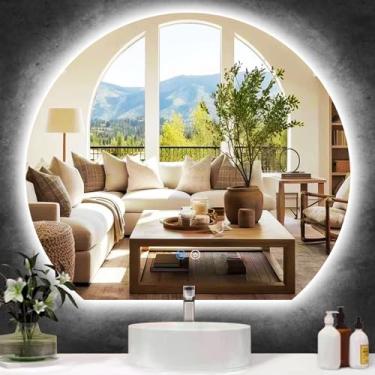 Imagem de TiliKuly Espelho Led Semicircular De 24 Polegadas Com Luzes, Espelho De Penteadeira Redondo Com Iluminação De Fundo Para Banheiro, Espelho De Parede Semicircular Redondo Com Iluminação De Fundo Led