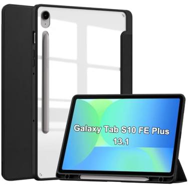 Imagem de Capa para Samsung Galaxy Tab S10 FE+/Plus, capa protetora com capa traseira transparente, capa de hibernar/despertar automática, [proteção ultrafina] [função de suporte] [antiarranhões] - preta