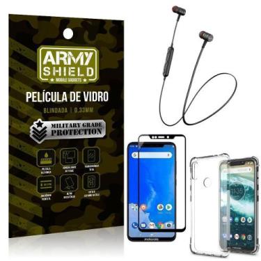 Imagem de Fone Bluetooth Hs615 Moto One+Capinha Anti Shock+Película 3D - Armyshi