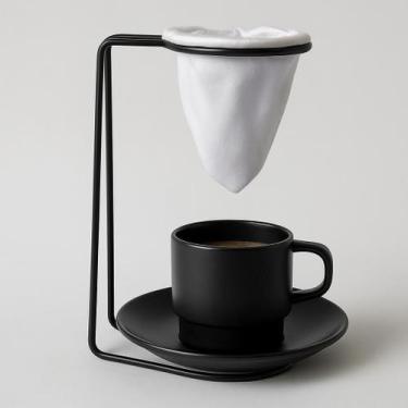 Imagem de Suporte para Mini Coador de Café com Xícara e Pires  Preto - tudoumpou