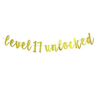 Imagem de Banner desbloqueado nível 17 - Sweet 17, tema do jogo Happy 17th Birthday/Anniversary Party Supplies, decoração de festa de aniversário de 17 anos para meninos e meninas