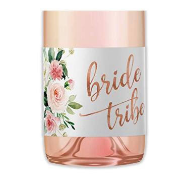 Imagem de Bride Tribe Mini Etiquetas de Garrafa de Champanhe ● Conjunto de 12 ● Mini Etiquetas de Vinho Floral Ouro Rosa Festa de Solteira para Chá de Noiva Esquadrão Mini Vinho Borbulhante para Minha Noiva