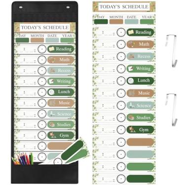 Imagem de Pasimy Tabela de bolso diário com 31 cartões reutilizáveis e 14 bolsos decoração de sala de aula tabelas de horários de casa de fazenda para escola, escritório, casa, atividade educativa (verdura)