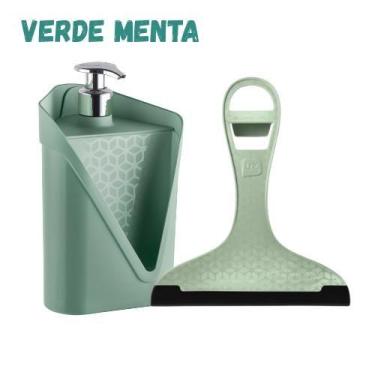 Imagem de Kit Dispenser de Detergente e Rodinho Rodo de Pia Cozinha Click Não Va