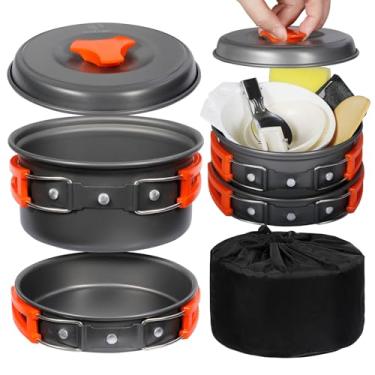 Imagem de REDCAMP Kit de bagunça de utensílios de cozinha de acampamento com 10 peças, utensílios para fogueira leve, empilhável, tigela de sopa, colher de sopa com bolsa de armazenamento para acampamento,