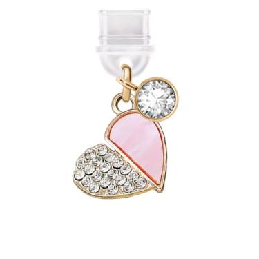 Imagem de ELISE & FONDA TP577 Tipo-C porta de carregamento antipoeira pequeno cristal amor coração charme celular para iPhone 15/16/Samsung/OnePlus/Xiaomi/oppo telefones Android (rosa)