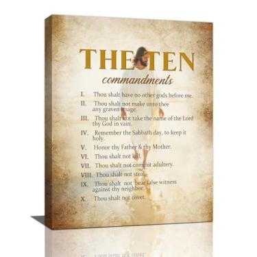 Imagem de Os Dez Mandamentos Imagens Cristãs Arte de Parede, Verso Bíblico Jesus Banheiro Decoração de Parede Religião Escritura Quadro Quadro Religioso Tela Arte para Quarto de Igreja Sala de Estar 40,6 cm C x