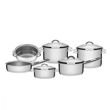 Imagem de Jogo de Panelas Tramontina Solar Inox Fundo Triplo 6 Peças, Inox, 6