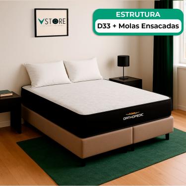 Imagem de Cama Box Baú King Bege E Colchão Orthopedic D33 Vstore