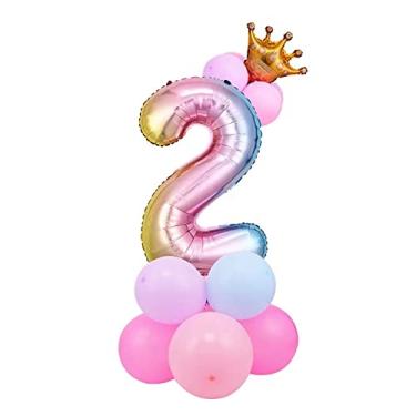 Imagem de hengximaoyi Balão De Alumínio 32" Com Gradiente Arco-Íris E Coroa Número 2, Decoração Gigante Para Festa Aniversário, Chá Bebê Outras Festas Infantis (Arco-Íris 2)