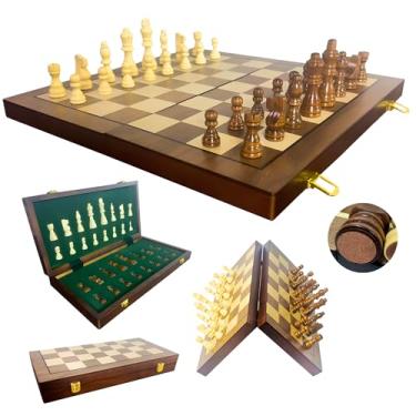 Imagem de Jogo Xadrez Tabuleiro C/ Imã Madeira Profissional 40x40 Cm