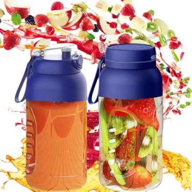 Imagem de Generic Garrafa De Suco Multiuso Grande Capacidade, Espremedor Portátil Sem Fio, Água Com Tampa Dupla E Canudo, Elétrico, Liquidificador Recarregável, Máquina Smoothie (Azul, 1,2 L)
