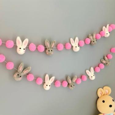 Imagem de YMASELA Guirlandas Suspensas Com Pompons De Coelho (1,27 M X 2 Cordas), Lindas Faixas Em Formato Bola Animais Para Quarto Criança, Artigos Chá Bebê, Decoração Feltro Tema Páscoa Feita À Mão