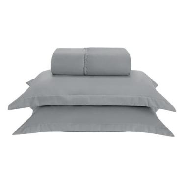 Imagem de Kit Jogo Lençol Elástico 300 Fios Casal Queen 3 Peças Cinza - Enxoval 