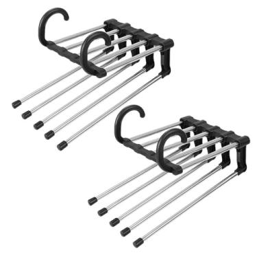 Imagem de Cabide Para Calça Dobrável Inox 5 Divisórias 33Cm Resistente - Kit Com 2 Unidades Economiza Espaço Armário