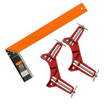 Imagem de Kit 2 Grampo Sargento Angular + Esquadro 14Pol Canto 90 Graus Marceneiro 350 Mm Metalico