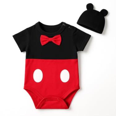 Imagem de Dressy Daisy Macaquinho de bebê menino mouse fantasia de Halloween roupa de festa vestido com orelhas de rato chapéu tamanho 3-18 meses, Preto e vermelho, 6-9 Meses