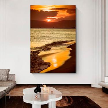 Imagem de Quadro Decorativo Paisagem Praia Por do Sol, Tela em Canvas na Vertical ideal para ambiente de Sala de estar, jantar, reuniões, Quarto e Hall de entrada