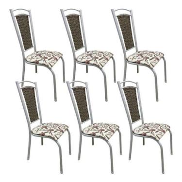 Imagem de Kit 6 Cadeiras Cozinha Aço Tubolar Confortável Jantar Bege e Branco Te