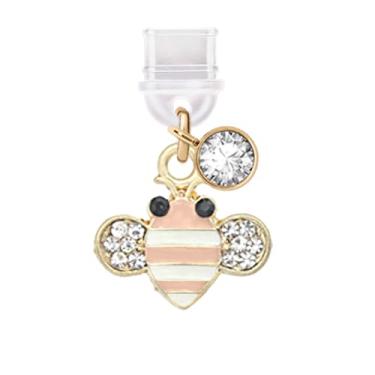 Imagem de ELISE & FONDA Porta de carregamento tipo C TP730, plugue antipoeira, pingente de celular Little Honey Bee para iPhone 15/16/Samsung/OnePlus/Xiaomi/oppo telefones Android (rosa)