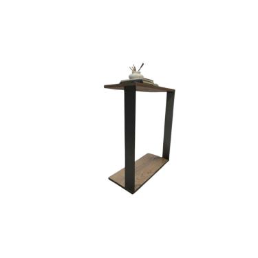 Imagem de Mesinha Lateral Para Sofá Estilo Industrial 100% MDF Mesa Apoio Mesa Auxiliar Sofá Preto E Amadeirado Escuro