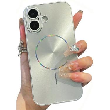 Imagem de JANDM Capa protetora para iPhone 16, acabamento brilhante com brilho holográfico (prata, iPhone 16)