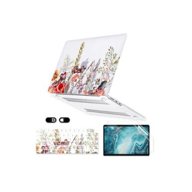 Imagem de iDonzon Capa para MacBook Air de 13,6 polegadas M2 A2681 versão 2023 2022, capa rígida fosca transparente e capa de teclado e protetor de tela compatível com Mac Air 13 com tela de retina líquida Touch ID, flores de campo