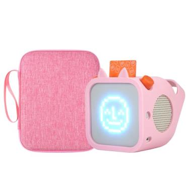 Imagem de YouKnow Suporte de cartão para Yoto Cards, pasta portátil macia com zíper e 96 bolsos para jogador, capa para fichário com Yoto Player (3ª geração) capa de silicone para viagens (rosa)