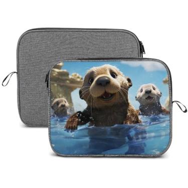 Imagem de Capa para laptop, impermeável, resistente a choques, bolsa protetora para notebook, leve, adorável estampa de lontra marítima, capa para transporte de viagem compatível com laptop de 13 a 14 polegadas