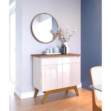 Imagem de Aparador Bancada Decoração Sala de Estar Buffet Balcão Jantar Armário Cantinho do Café Cozinha Retrô Classic 2 Portas (Offwhite/Freijó)