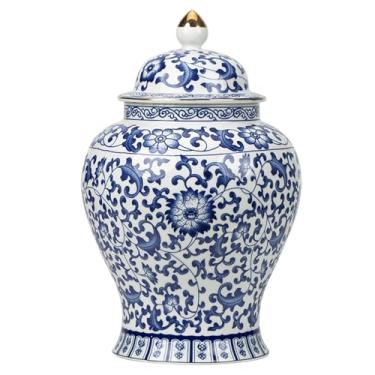 Imagem de Frascos de gengibre para decoração de casa, potes de gengibre azul e branco decorativos de cerâmica com tampa, vasos de porcelana para decoração de mesa, sala de estar, estante #·