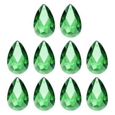 Imagem de PATIKIL K9 Pingentes de gota de cristal contas ovais, pacote com 10 peças de prismas de lustre de 38 mm, contas penduradas, lâmpada DIY para decoração de artesanato, verde escuro