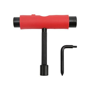 Imagem de Chave de skate T Tipo L em forma de ferramenta de manutenção de placas de deslizamento multiuso para skates e longboards de aço plástico 2 pacote (Vermelho)