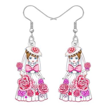 Imagem de NEWEI Brincos pendentes de acrílico divertido, romântico, para noivas, vestido de noiva com flores de rosas, joias exclusivas para chá de panela, presentes para mulheres, mãe, dama de honra, Medium