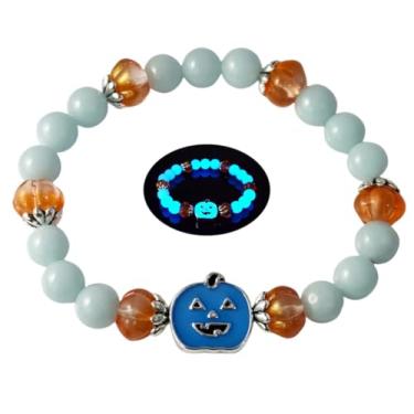 Imagem de LXSSLY Pulseiras femininas de pedra vulcânica natural de 8 mm, pulseira luminosa fantasma do dia de todos os santos, pulseira brilhante de pedra vulcânica, pulseira de proteção com contas elásticas