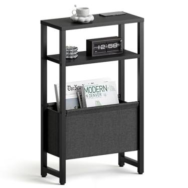 Imagem de IRCPEN Mesa lateral estreita, mesa de canto fina com suporte de revista, preta LET503B