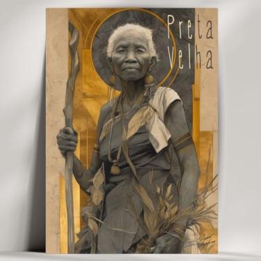 Imagem de Quadro Decorativo Orixá - Oxum, Oxóssi, Ogum, etc - Umbanda/Candomblé - Escolha 30 Obras! (Rústico, Preta Velha, 20x14cm)