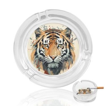 Imagem de Cinzeiro de cristal de tigre desenhado à mão, cinzeiro redondo de vidro resistente para fumar cinzeiro portátil decorativo moderno para uso em casa, escritório, interior, exterior, pátio