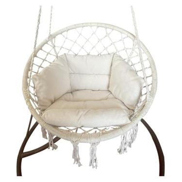 Imagem de LHTCCSHL Almofada de cadeira de rede, cesta suspensa almofada de cadeira de ovo assento redondo almofada grossa para assento traseiro de pátio e jardim (bege)