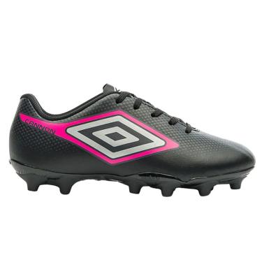 Imagem de Chuteira Campo, Cannon Junior, Umbro, Infantil, Preto/Cinza/Rosa Fluor, 34